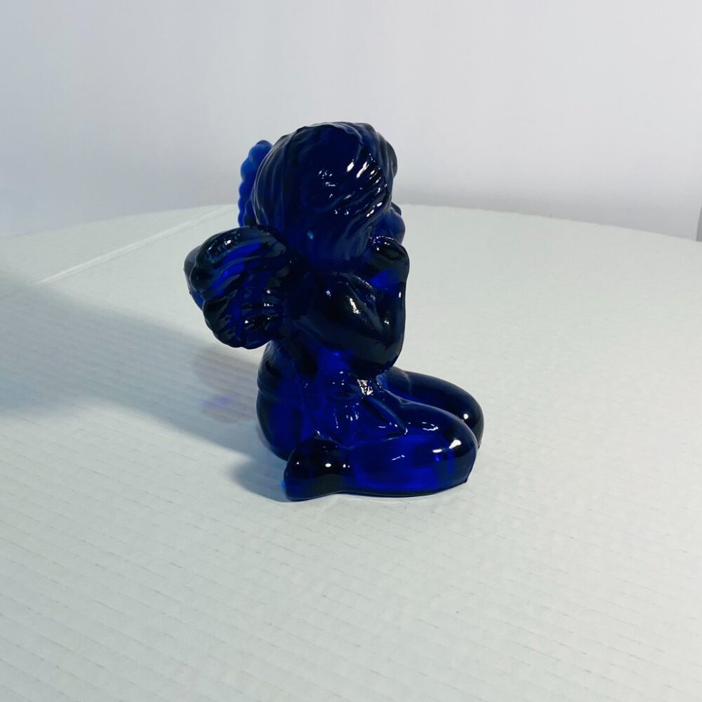 VTG Two Cobalt Blue Glass Sitting Angel Cherub Taper Candle Holders 5"x 5"x 5" - Picture 14 of 17